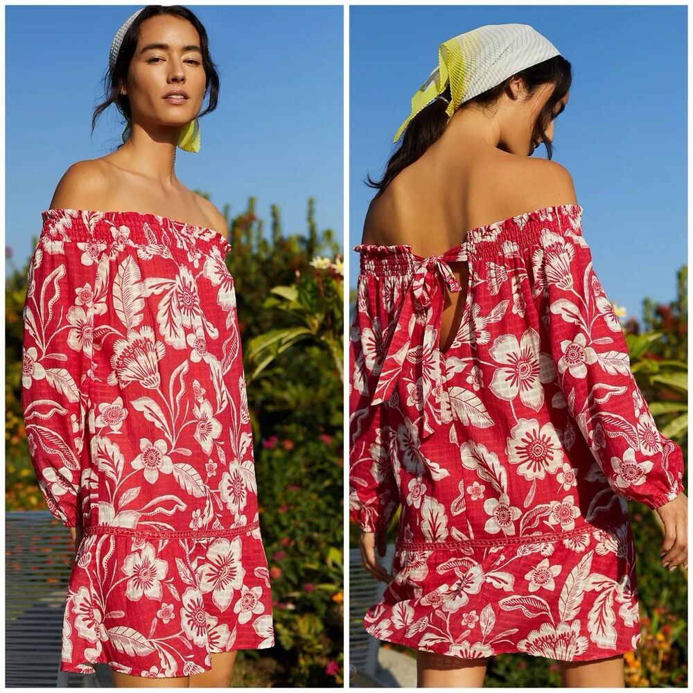 Anthropologie Maeve Off The Shoulder Mini Dress Cotton Lightweight Size Small